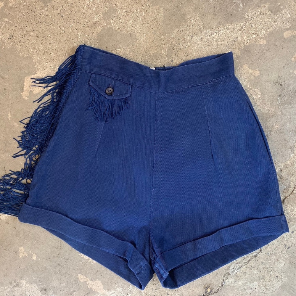 50s 60s High Waist Jantzen Shorts, Navy Blue Fringe Sailor Shorts, Pin Up Sz 24